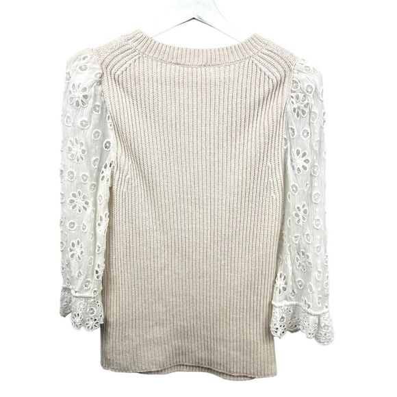 Rebecca Taylor Lace Sleeve Cream Pullover Sweater Size M - Picture 3 of 6